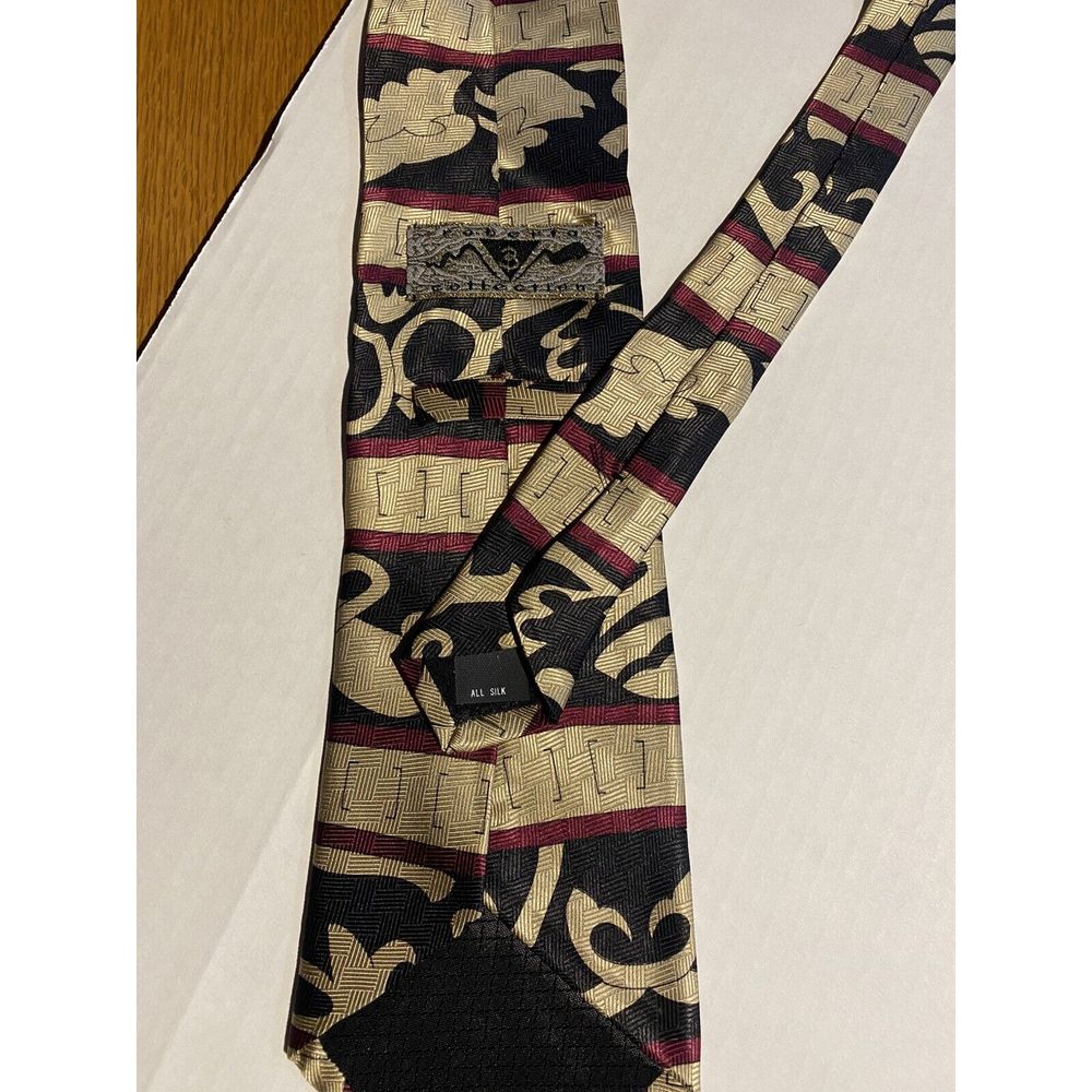 Gold Roberta Collection Mens 100% Silk Tie Made In Italy Gold/Black/Red Abstract — image 3 of 4